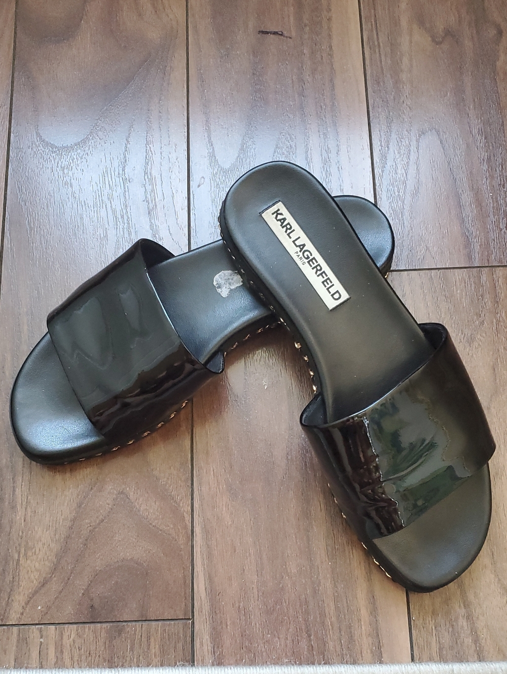 Karl Lagerfeld Black Patent Slide Mules